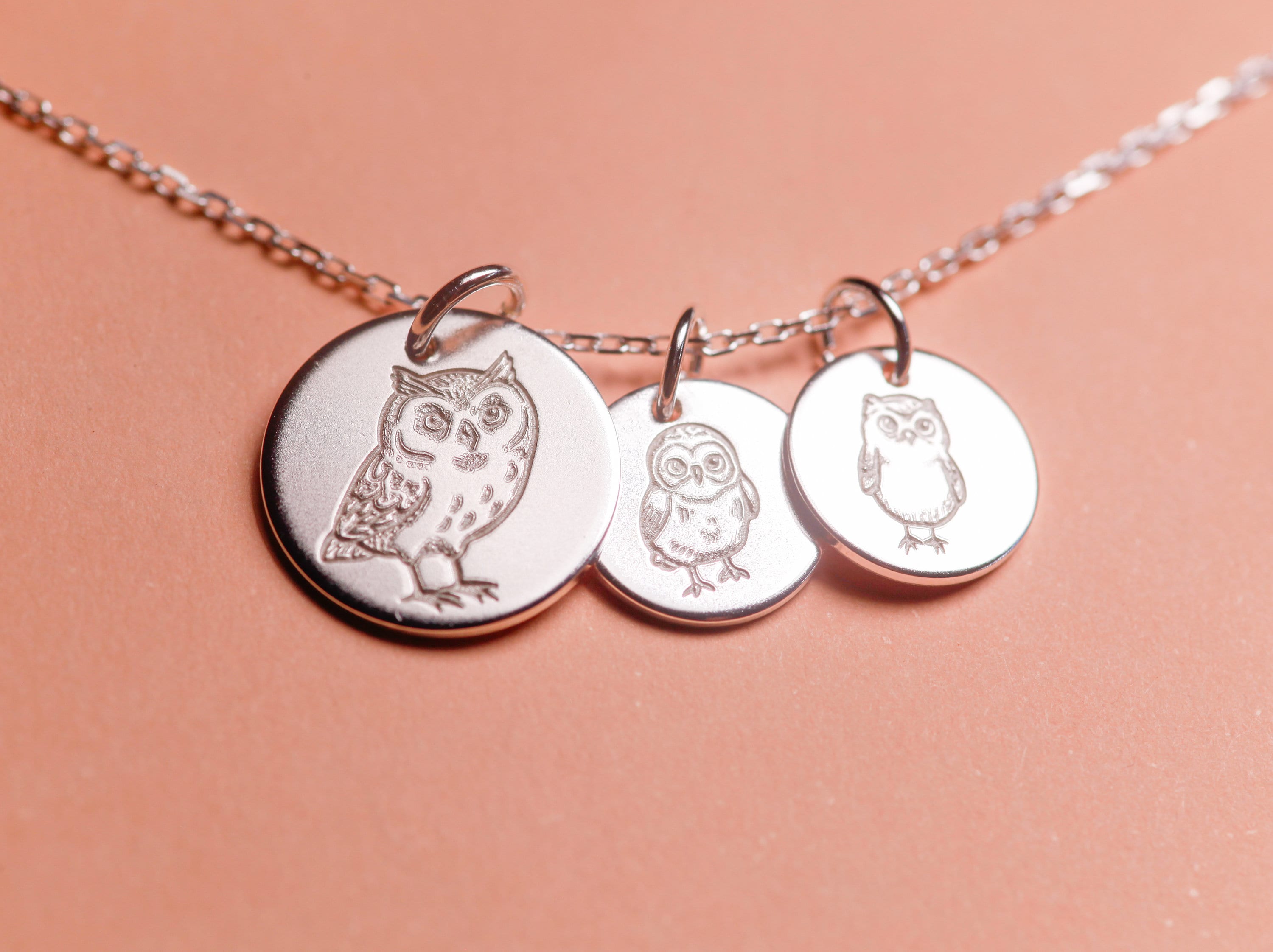 Owl Family Necklace. Mother Owl & Owlet Necklace, Personalized Minimalist Jewelry, Mother's 