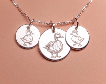 Mother Duck & Ducklings Necklace, Personalized Minimalist Jewelry, Mother's Day, Meaningful Gift, Mom Grandma Gift