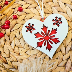 Laser Cut Files, Single & Dual Layer Heart Ornament SVG, Christmas Ornament SVG, Heart with Snowflakes, Glowforge Ornaments, Christmas files