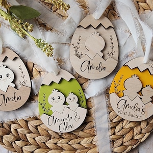 SVG Laser Cut Dateien Ostern, Osterkorb Namensschild SVG-Datei, Ei Küken Tag SVG-Datei, Glowforge Ostern Laser-Datei, 3D Layered Ostertags svg