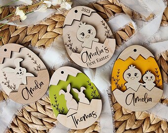 SVG Laser Cut Files Easter, Easter Basket Name Tag SVG File, Easter Egg Bunny Tag Svg File, Glowforge Easter Laser Files, Chick Egg Tag Svg