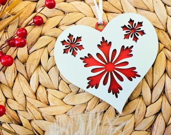 Laser Cut Files, Single & Dual Layer Heart Ornament SVG, Christmas Ornament SVG, Heart with Snowflakes, Glowforge Ornaments, Christmas files
