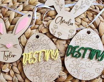 Archivos de corte láser SVG Pascua, Etiqueta de nombre de cesta de Pascua Archivo SVG, Archivo svg de etiqueta de conejito de huevo de Pascua, Archivos láser de Pascua Glowforge, Etiqueta de huevo floral Svg