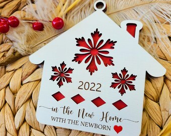 Laser Cut Files, Our First Home Christmas Ornament SVG, Christmas Ornament Cut File, Cute House Ornament SVG, Glowforge Christmas Files