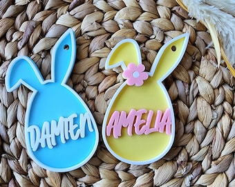 Archivo de corte láser SVG, etiqueta de cesta de Pascua SVG, archivo de etiqueta de nombre de cesta de Pascua personalizado, archivo de conejito de huevo de Pascua, Pascua SVG Glowforge, etiqueta de conejito Svg