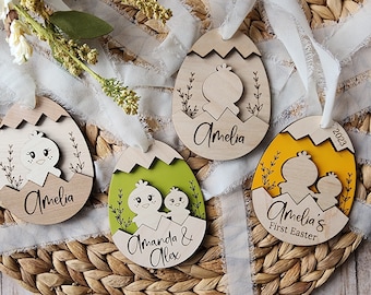 SVG Laser Cut Files Easter, Easter Basket Name Tag SVG File, Egg Chick Tag Svg File, Glowforge Easter Laser File, 3D Layered Easter Tags Svg