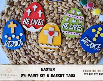 Easter DIY Paint Kit & Basket Tag Svg, Religious Easter Paint Kit Laser Cut File, Easter Egg Paint Kit File, Religious Easter Laser Cut File
