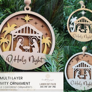 Archivo de corte láser, Escena de Natividad multicapa SVG, Adornos de madera en capas 3D SVG, Archivo de corte de adornos de Navidad, Archivo de corte de Navidad con láser