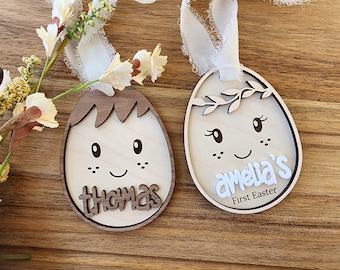 Easter Egg Tag with Face Svg, Easter SVG Laser Cut File, Easter Basket Name Tag SVG File, Glowforge Easter Laser File,Layered Easter Tag Svg