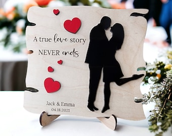 SVG Laser Cut File, Couple Silhouette Sign SVG, Anniversary SVG Files, Layered Valentines Day Shelf Sign File, Laser Valentine Day Cut File