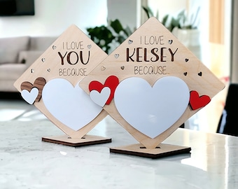 SVG Laser Cut File, I Love You Because Dry Erase Board SVG, Laser Valentines Day SVG File, I Love You Because File, Valentines Digital Files