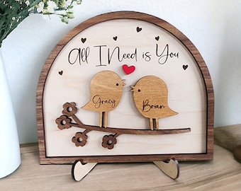 SVG Laser Cut File, Love Birds Framed Couple Sign SVG, 3D Layered Valentines Day Shelf Sign FIle, Laser Anniversary Valentines Day Cut File