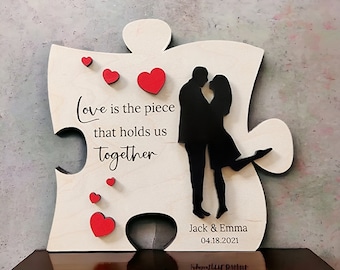 SVG Laser Cut File, Couple Silhouette Puzzle Sign SVG, Anniversary SVG, Layered Valentines Day Shelf Sign File, Laser Valentine Day Cut File