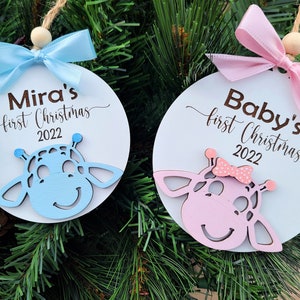 Laser Cut File, Baby&#39;s First Christmas Giraffe Ornament SVG File, Personalized Baby&#39;s 1st Christmas Ornament SVG, Laser Ornament Files