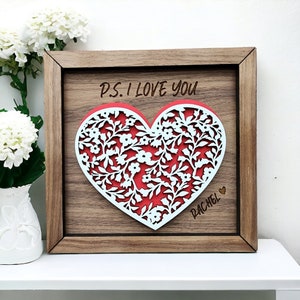 SVG Laser Cut File, Floral Heart Couple Sign SVG, 3D Layered Valentines Day Shelf Sign FIle, Laser Valentines Day Cut File, Digital Files