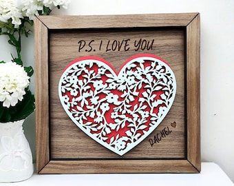 SVG Laser Cut File, Floral Heart Couple Sign SVG, 3D Layered Valentines Day Shelf Sign FIle, Laser Valentines Day Cut File, Digital Files