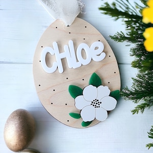 Easter Floral Egg Tag Svg, Easter SVG Laser Cut File, Easter Basket Name Tag SVG File, Glowforge Easter Spring Laser File, Easter Tag Svg