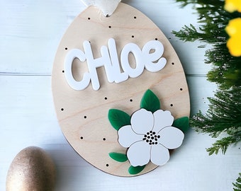 Easter Floral Egg Tag Svg, Easter SVG Laser Cut File, Easter Basket Name Tag SVG File, Glowforge Easter Spring Laser File, Easter Tag Svg