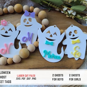 Ghost Basket Tag Svg, Backpack Tag Svg, Kids Gift Tag, Halloween Tags, Halloween Laser Cut Digital File, Laser Cut Files, Glowforge
