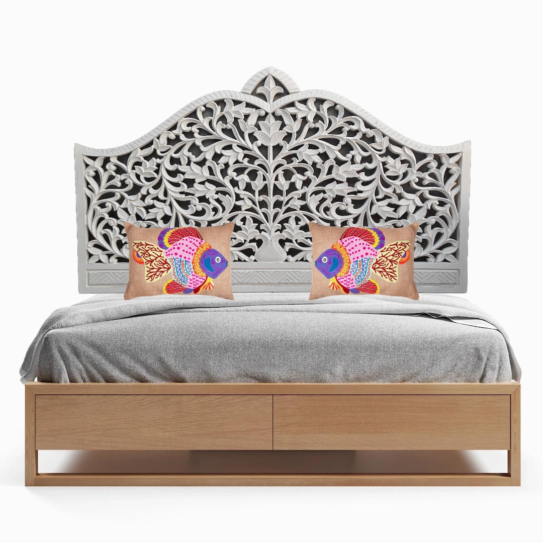 In Stock Luxury Bohemian King Size Hand Carved Bed Boho Headboard With ...