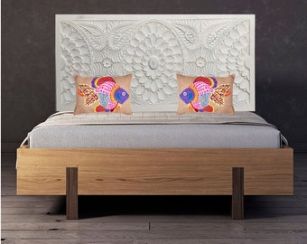 In Stock Bed Head Boho Home King Size Headboard Mandala Bohemian Handmade Wall Mounted White Wash Bed Head Home Decor