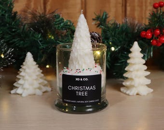 Christmas Tree Candle with Glitter : Handmade Soy Scented | Holiday Decor | Family Gift | Xmas Decoration