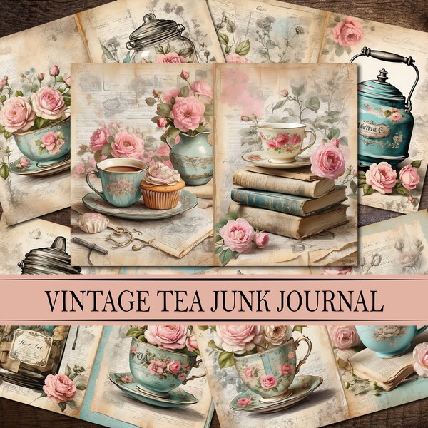 Vintage Tea Junk Journal Pages Printable | Tea Party Junk Journal Kit | Afternoon Tea Papers | Tea Time Collage Paper | Shabby Chic