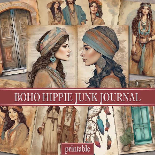 Boho Hippie Junk Journal | Vintage | Junk Journal Pages | Bohemian | Printable Papers | Boho Fashion Scrapbook | Instant Download