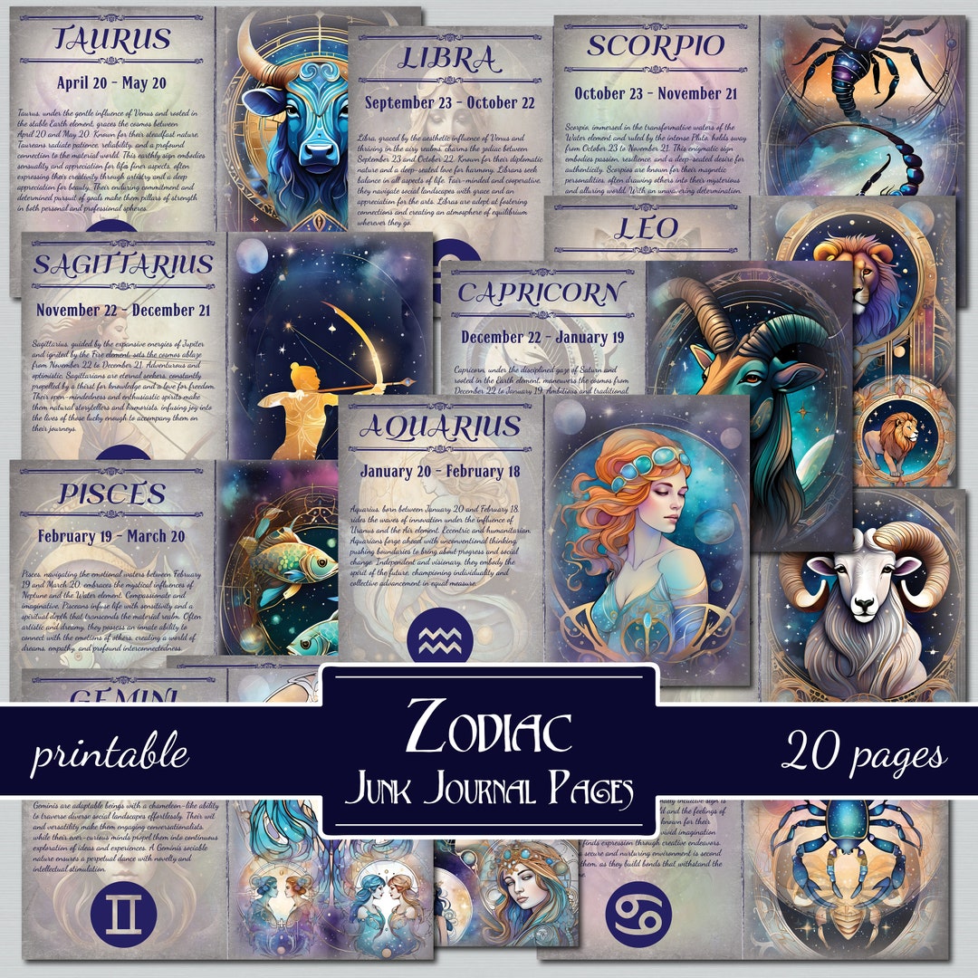 Zodiac Junk Journal Horoscope Signs Pages Printable Astrology Paper ...