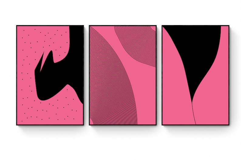 Modern Pink Wall Art Set Set of 3 Abstract Prints Pink Etsy