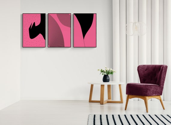 Modern Pink Wall Art Set Set of 3 Abstract Prints Pink - Etsy