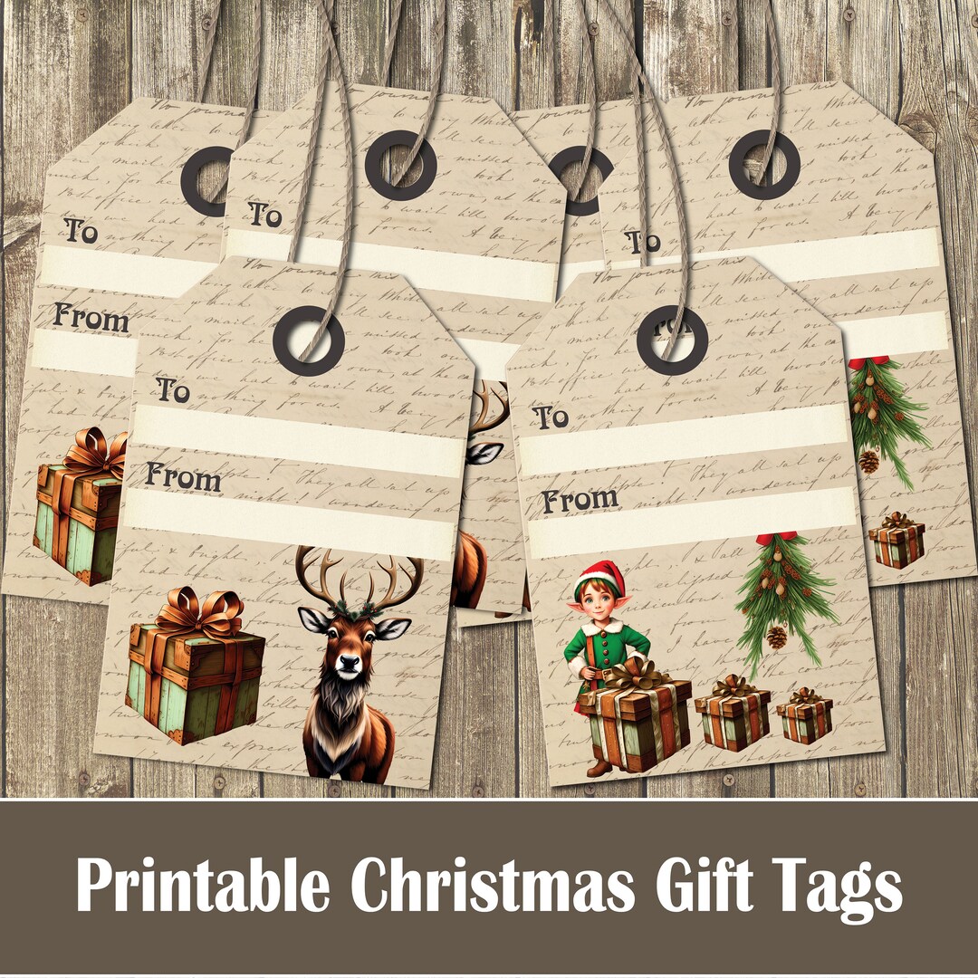Printable Christmas Gift Tags Rustic Gift Tags Junk - Etsy