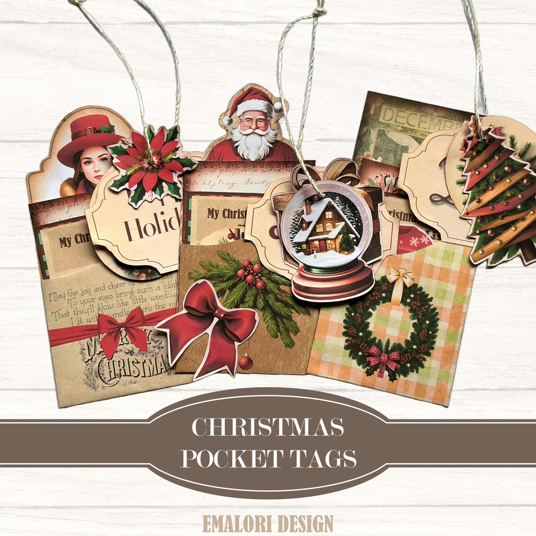 Christmas Pocket Tags Loaded Tags Junk Journal Printable Christmas ...