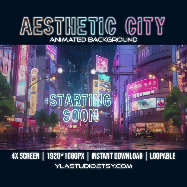 Aesthetic City Animated Background | twitch animated screen | Stream animated screen l Asian City Rain Background