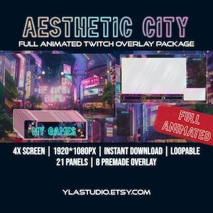 Geanimeerde Aziatische stad Twitch-overlay | Streampakket (digitale download)