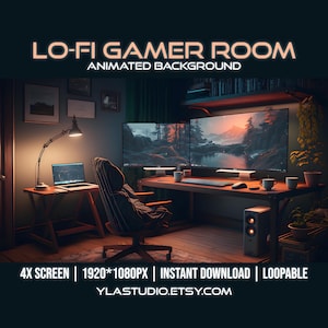 居心地の良いLofiゲーマールームのアニメーション背景：Twitchストリーム画面（デジタルダウンロード）