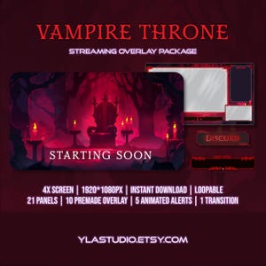 Pacote de transmissão de vampiros / Transmissão de terror / Sobreposição de transmissão / Sobreposição de Twitch de vampiros / Painéis / Alertas / Transição de ferrão de morcegos / Twitch vermelho