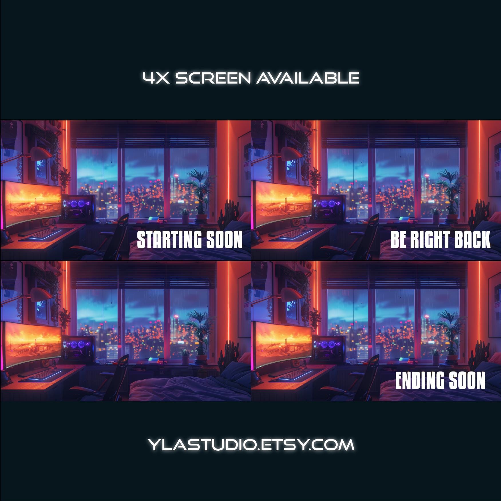 Cozy Lofi Gamer Room Animated Stream Background (4x Screen) - Etsy
