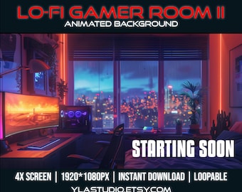 Cozy Lofi Gamer Room Animated Stream Background (4x Screen)