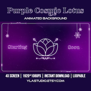 Purple Neon Lotus Galaxy Animated Background - Twitch Overlay (Digital Download)