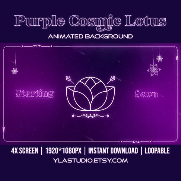 Cosmic Neon Purple Lotus Animated Background | Purple Neon Lotus Twitch Overlay | Animated Neon Vtuber Background