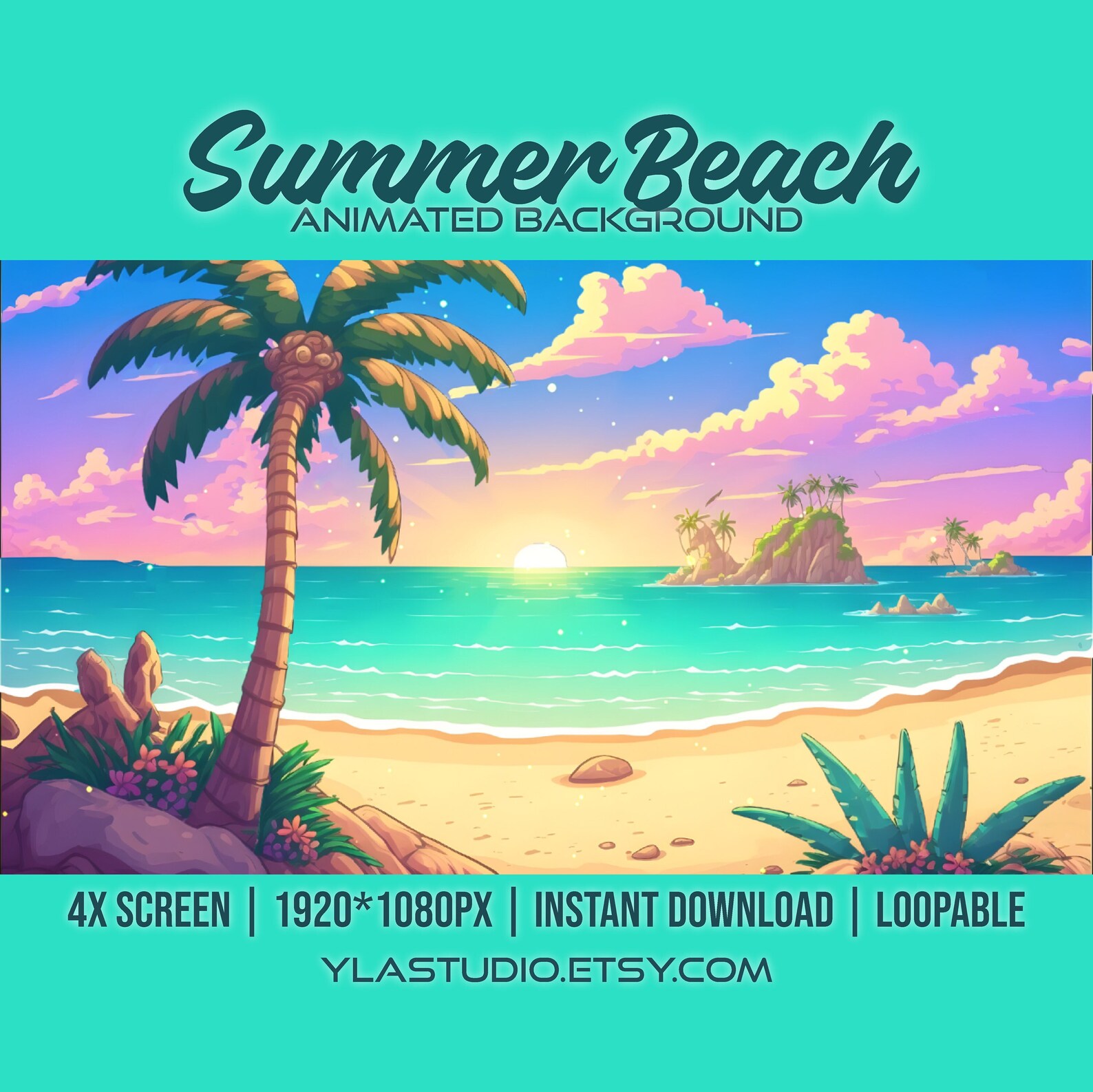 Summer Beach Animated Background Summer Beach Twitch Overlay Etsy