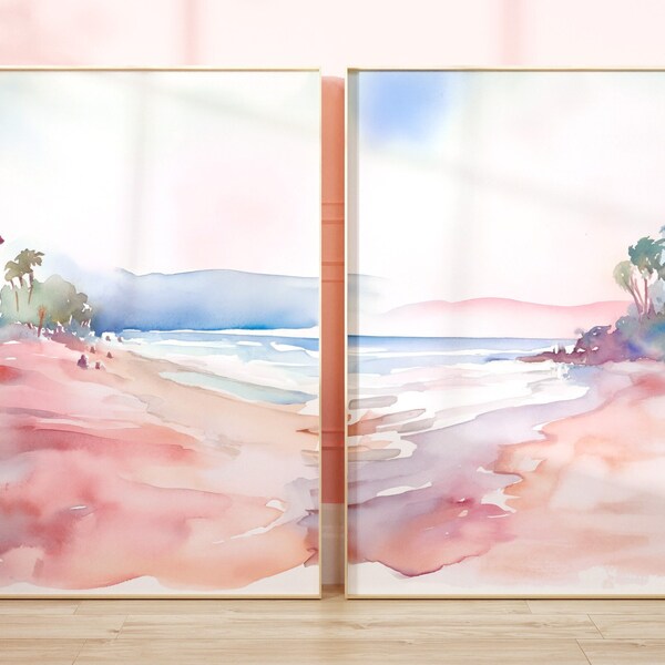 Pink Beach Print, Abstract Coastal Wall Art, Girly Apartment Dorm Decor ...