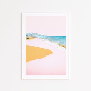 Pink Boho Beach Wall Art, Printable Surf Print, Pastel Coastal Poster, California Summer Surf Art, Apartment Wall Art