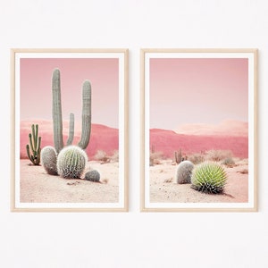 Pink Cactus Print - Desert Wall Art Set, Boho Southwest & Western Art Prints