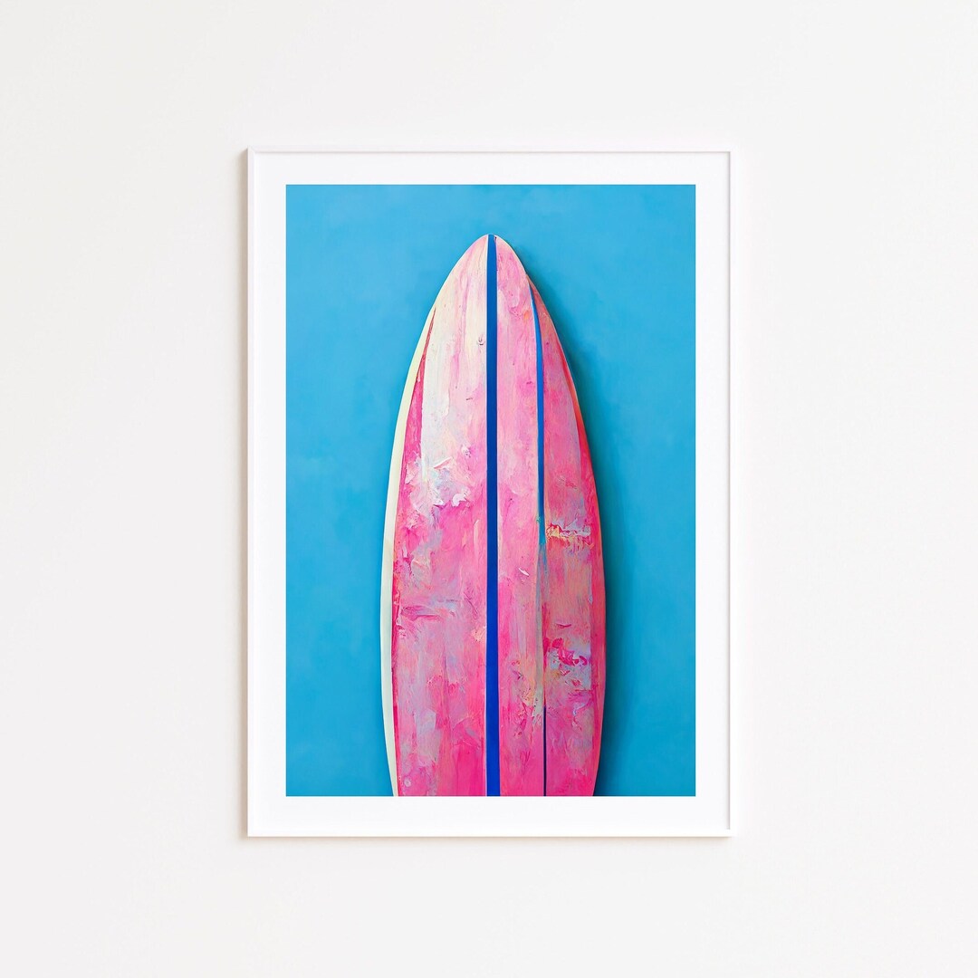 Surfboard Wall Art Boho Pink & Blue Beach Print Printable Etsy