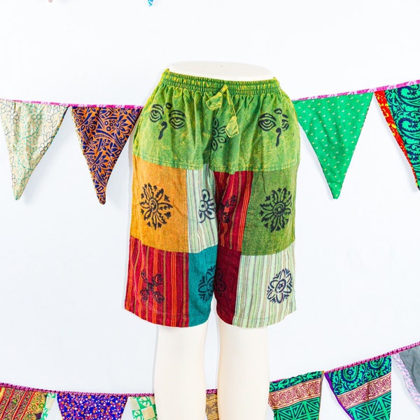 Cute boho hippie patchwork shorts multicolored unisex