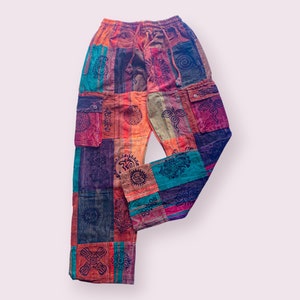 Colorful boho Hippie patchwork pants with multiple pockets