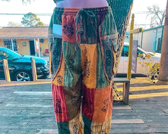 Beau pantalon patchwork bohème hippie