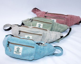 Handmade Eco-Friendly Fanny Pack, money belt - Hemp & Cotton Bum Bag, Adjustable Shoulder Strap, Hippie Festival Bag, Sustainable Accessory